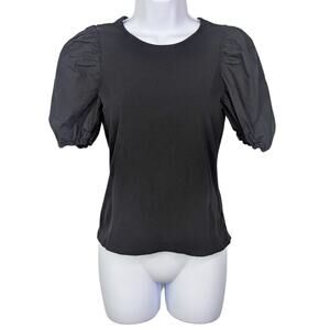 H&M Top Womens Small Black Puff Sleeve Workwear Minimalist Feminine Casual Date